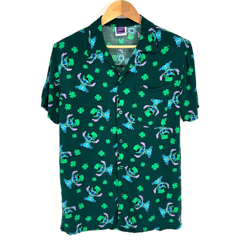 Disney Stitch St Patricks Day Shirt Mens Small Green Leprechaun Shamrock Rayon